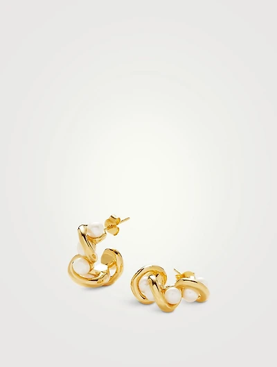 Molten Pearl Twisted Mini Double Hoop Earrings