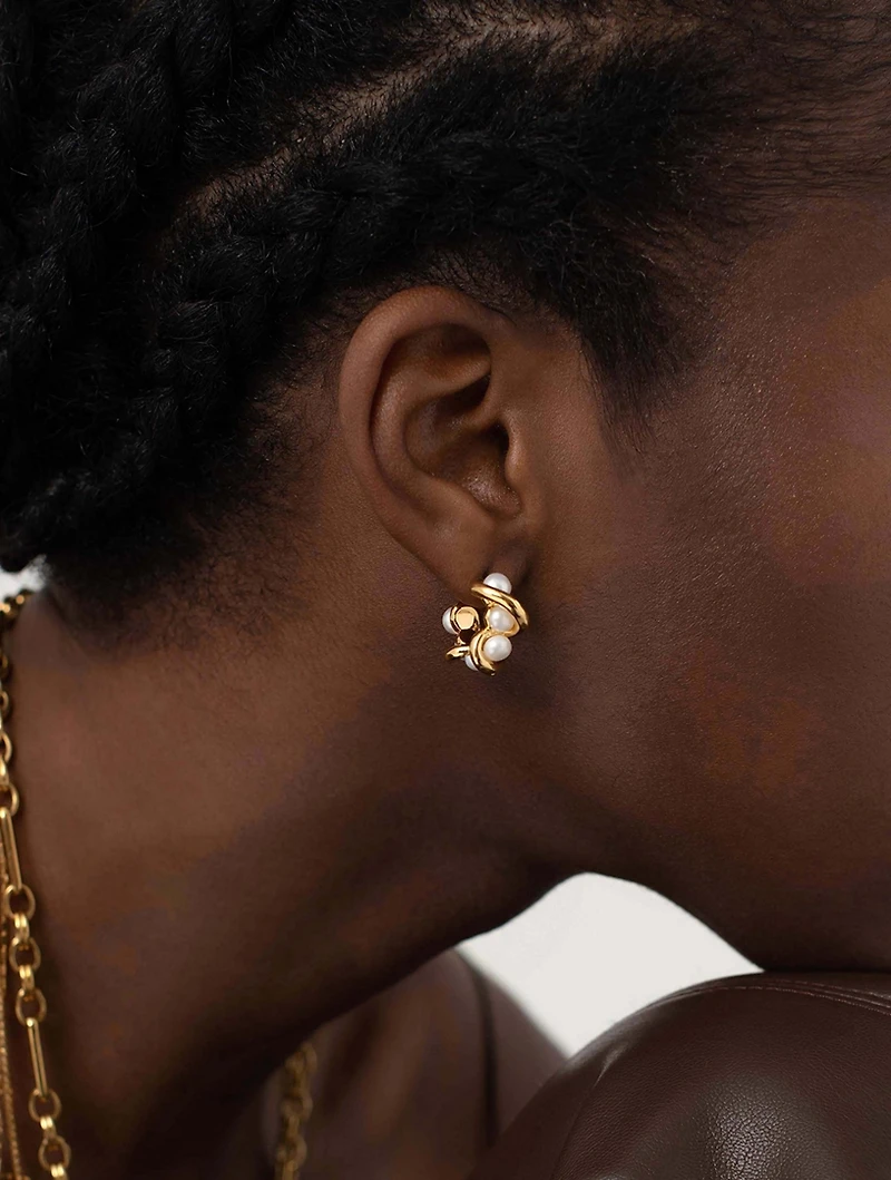 Molten Pearl Twisted Mini Double Hoop Earrings