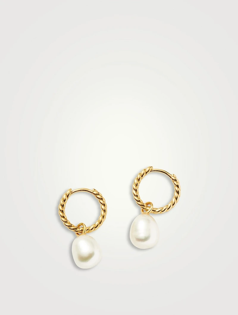 Small Pearl Twisted Drop Hoop Earrings