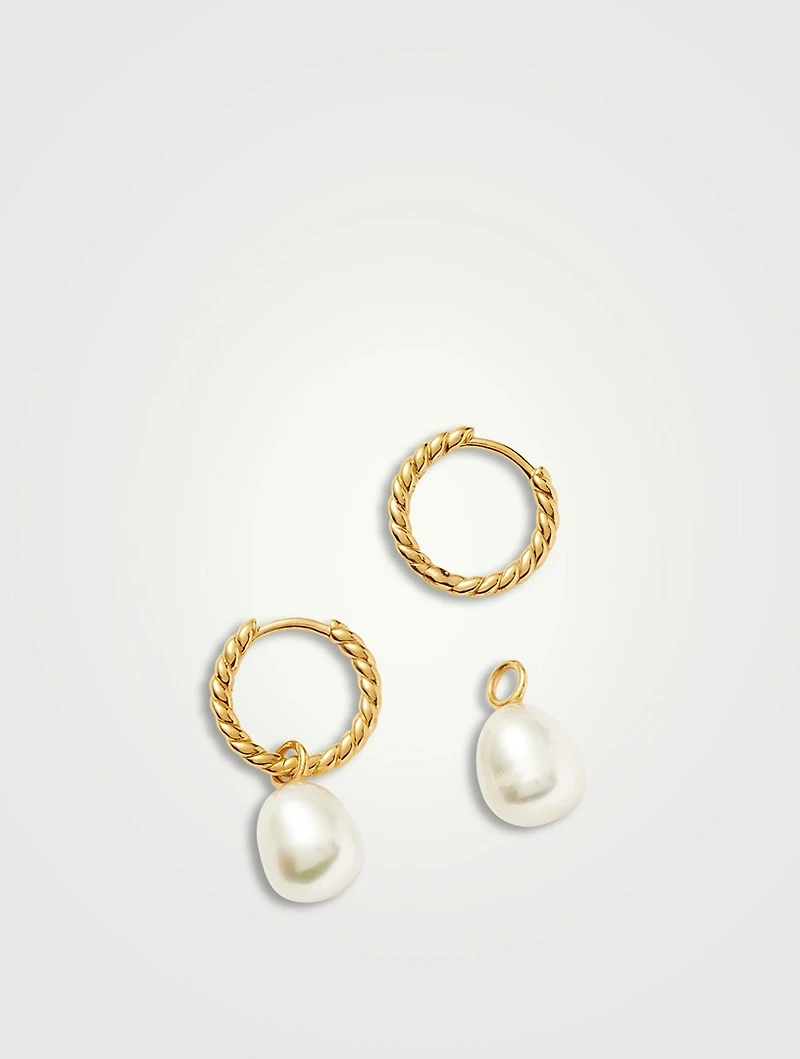 Small Pearl Twisted Drop Hoop Earrings