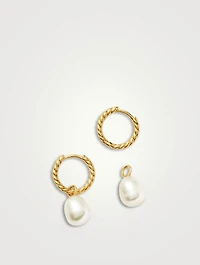 Small Pearl Twisted Drop Hoop Earrings
