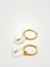 Small Pearl Twisted Drop Hoop Earrings