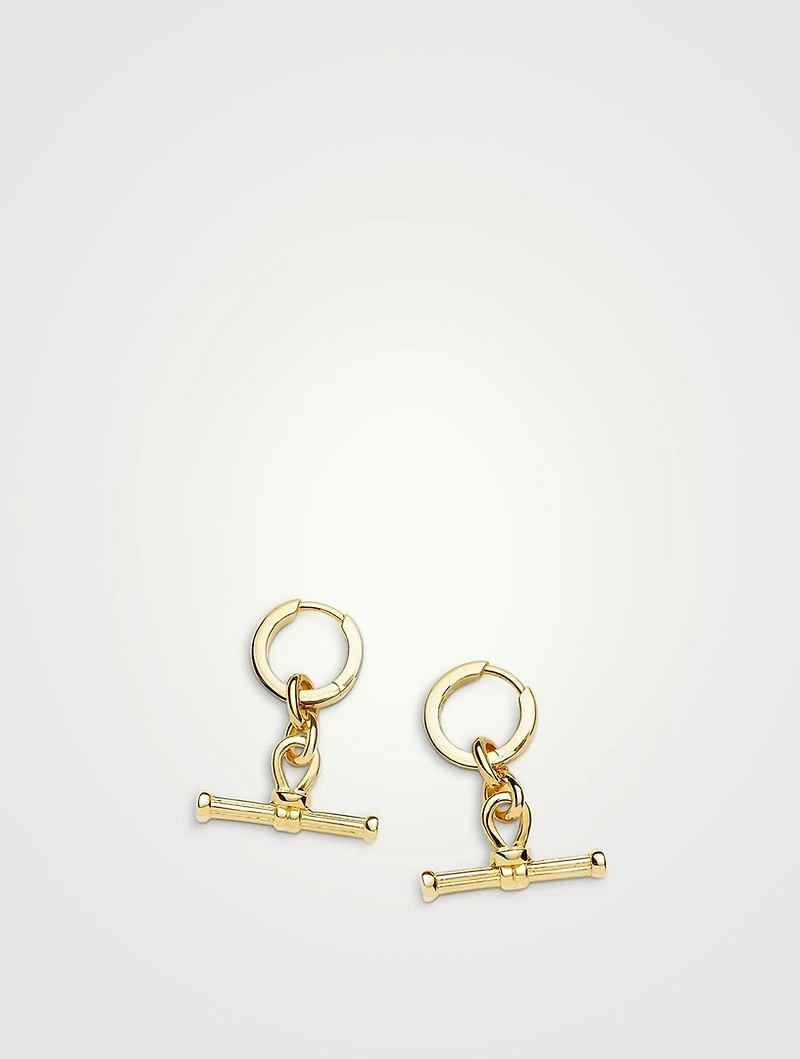 Ridge T-Bar Drop Hoop Earrings