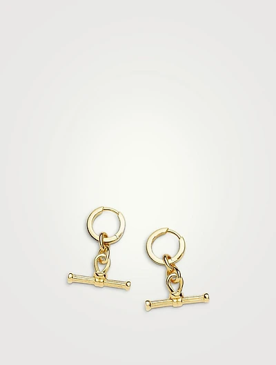 Ridge T-Bar Drop Hoop Earrings