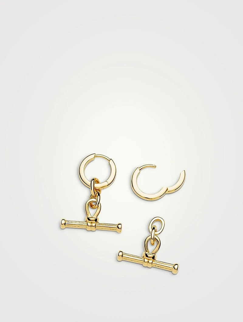 Ridge T-Bar Drop Hoop Earrings
