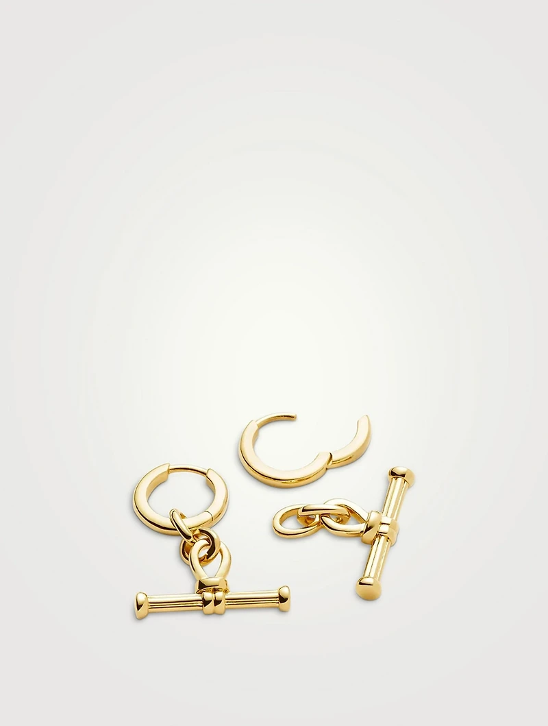 Ridge T-Bar Drop Hoop Earrings