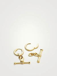 Ridge T-Bar Drop Hoop Earrings