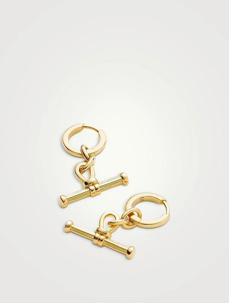 Ridge T-Bar Drop Hoop Earrings