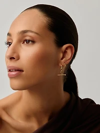 Ridge T-Bar Drop Hoop Earrings