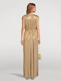 Athena Belted Lamé Gown
