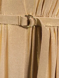 Athena Belted Lamé Gown