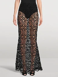 Obie Floral Crochet Bias Slip Skirt