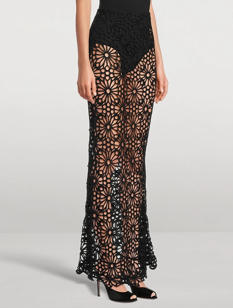 Obie Floral Crochet Bias Slip Skirt