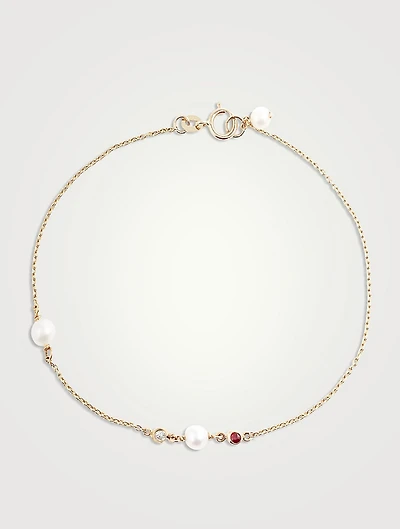 14K Gold Ruby Pearl Diamond Bracelet