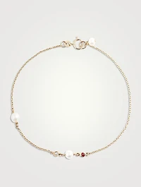 14K Gold Ruby Pearl Diamond Bracelet
