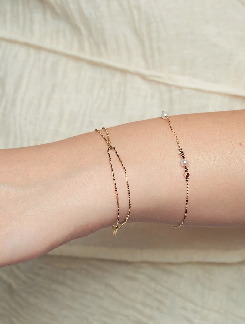 14K Gold Ruby Pearl Diamond Bracelet