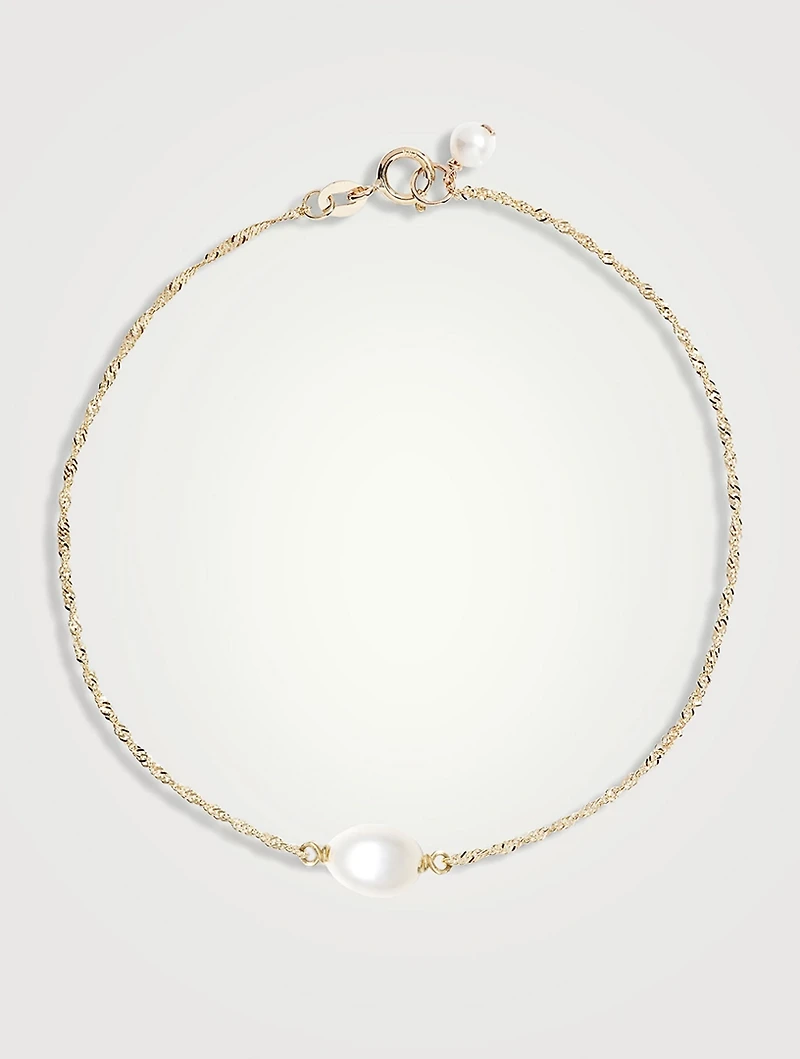 14K Gold Oval Pearl Solitaire Shimmer Bracelet