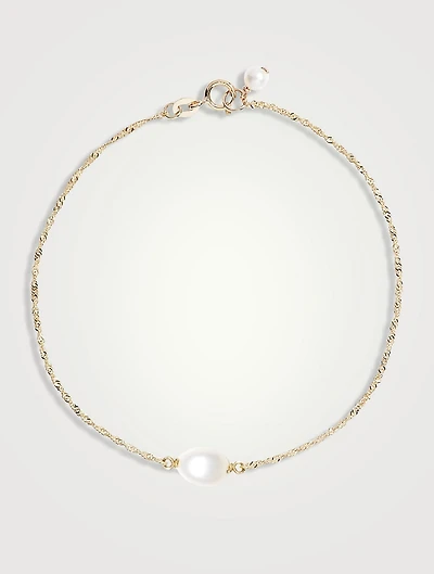 14K Gold Oval Pearl Solitaire Shimmer Bracelet