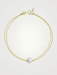14K Gold Double Chain Oval Pearl Bracelet