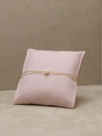 14K Gold Double Chain Oval Pearl Bracelet