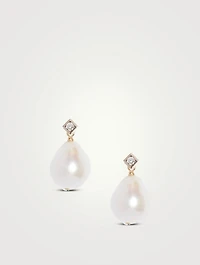 14K Gold Diamond Baroque Pearl Earrings With Diamonds