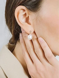 14K Gold Diamond Baroque Pearl Earrings With Diamonds