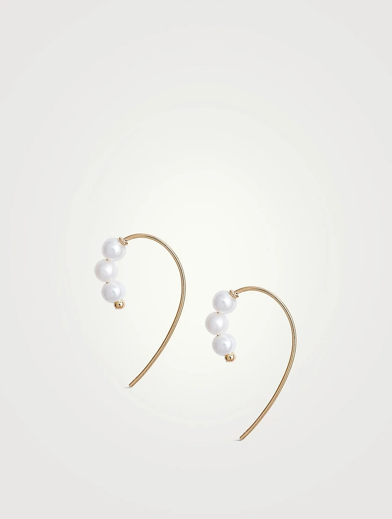 14K Gold Triple Baby Pearl Hook Earrings