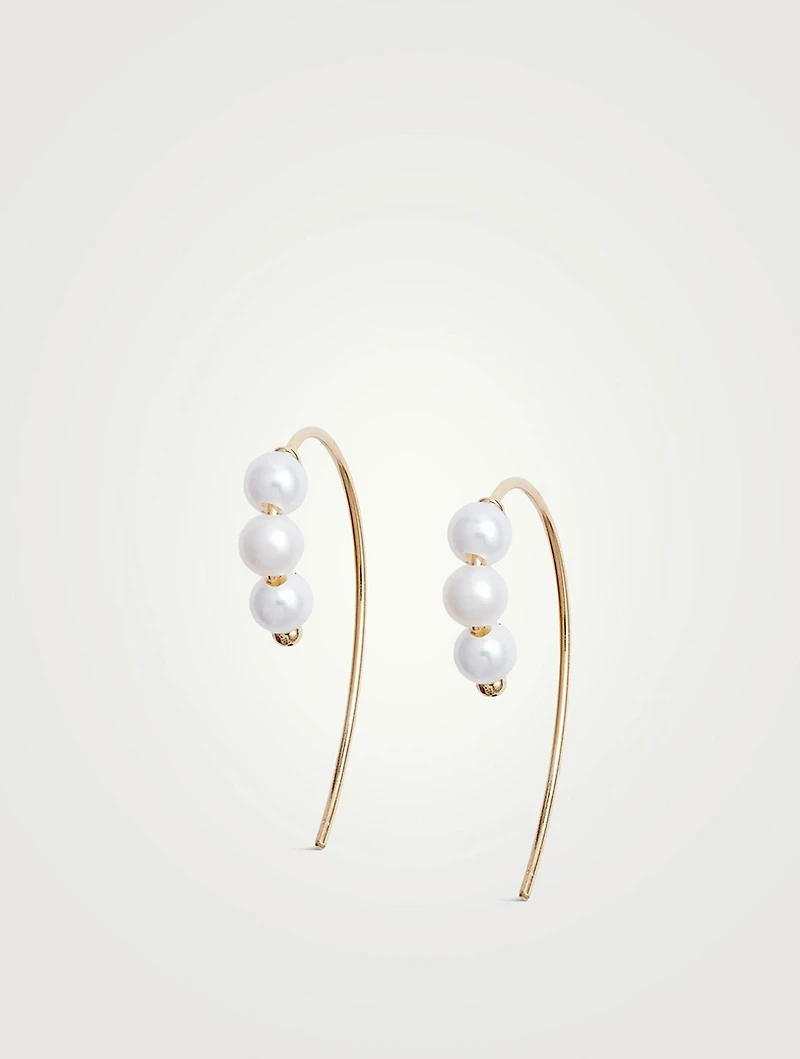 14K Gold Triple Baby Pearl Hook Earrings