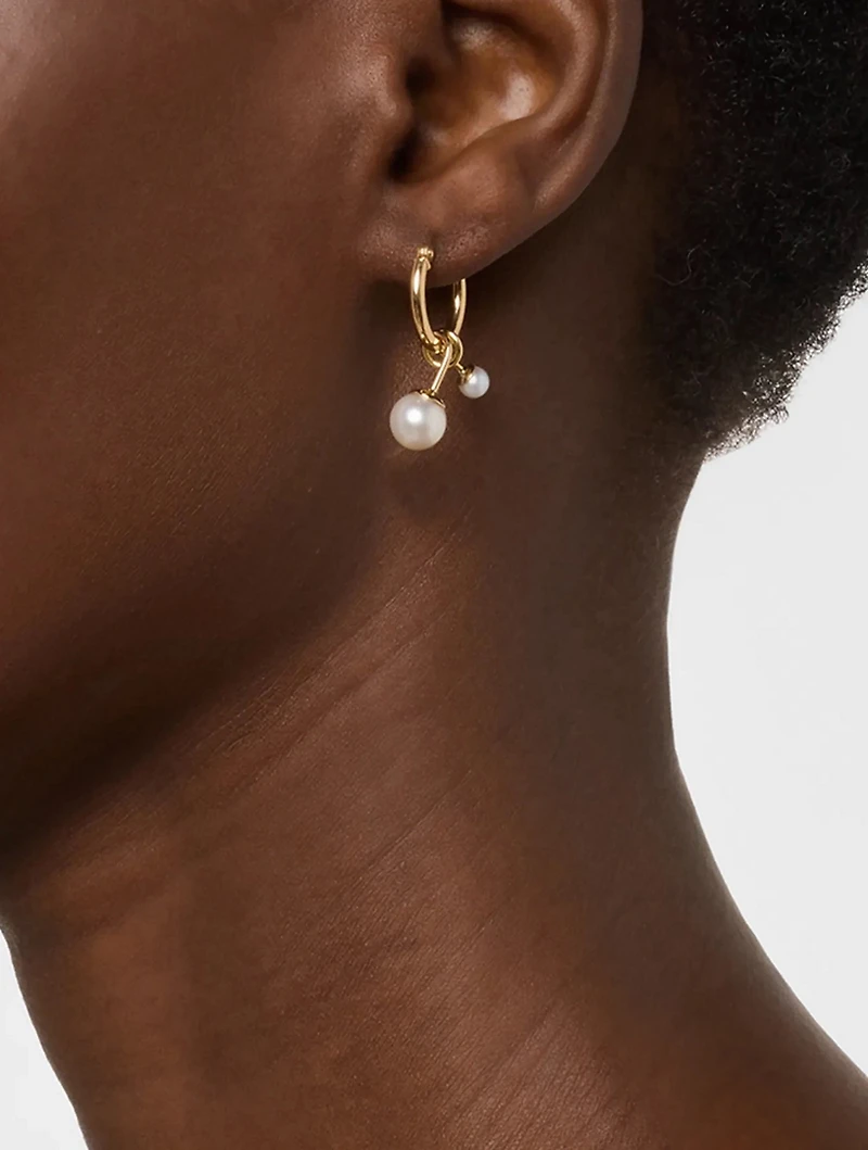 14K Gold Hoop Earrings With Swirl Pearl Dangles