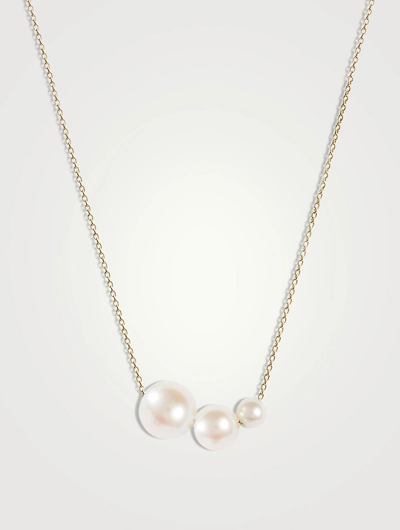 14K Gold Gradual Pearl Pendant Necklace