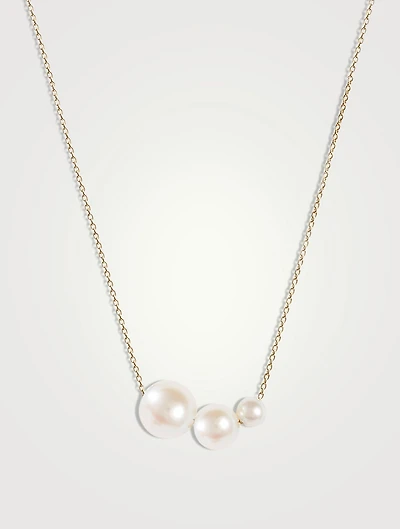 14K Gold Gradual Pearl Pendant Necklace