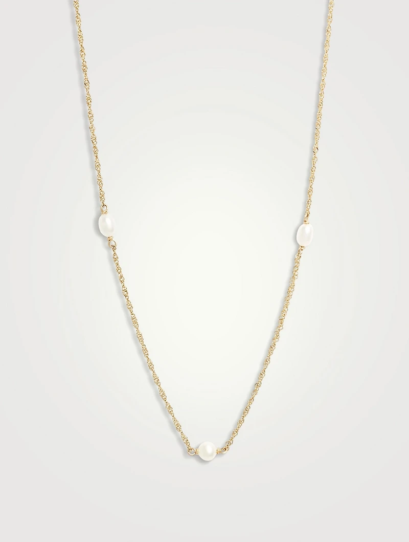 14K Gold Pearl Station Shimmer Necklace
