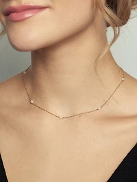 14K Gold Pearl Station Shimmer Necklace