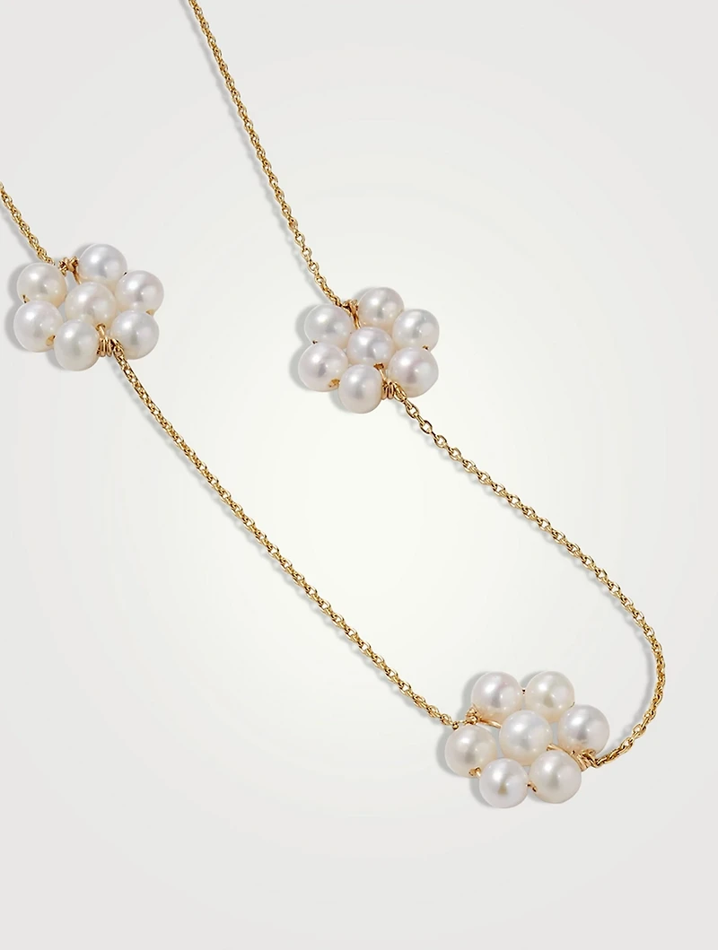 14K Gold Pearl Daisy Necklace