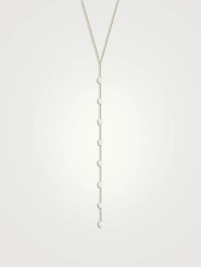 14K Gold Long Pearl Lariat Necklace