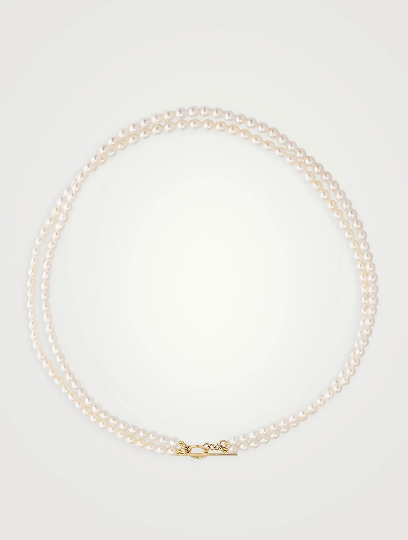 14K Gold Double Pearl Strand Toggle Necklace