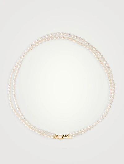 14K Gold Double Pearl Strand Toggle Necklace