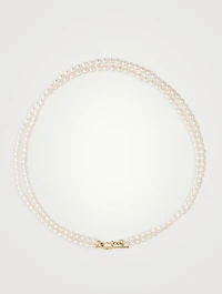14K Gold Double Pearl Strand Toggle Necklace