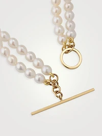 14K Gold Double Pearl Strand Toggle Necklace
