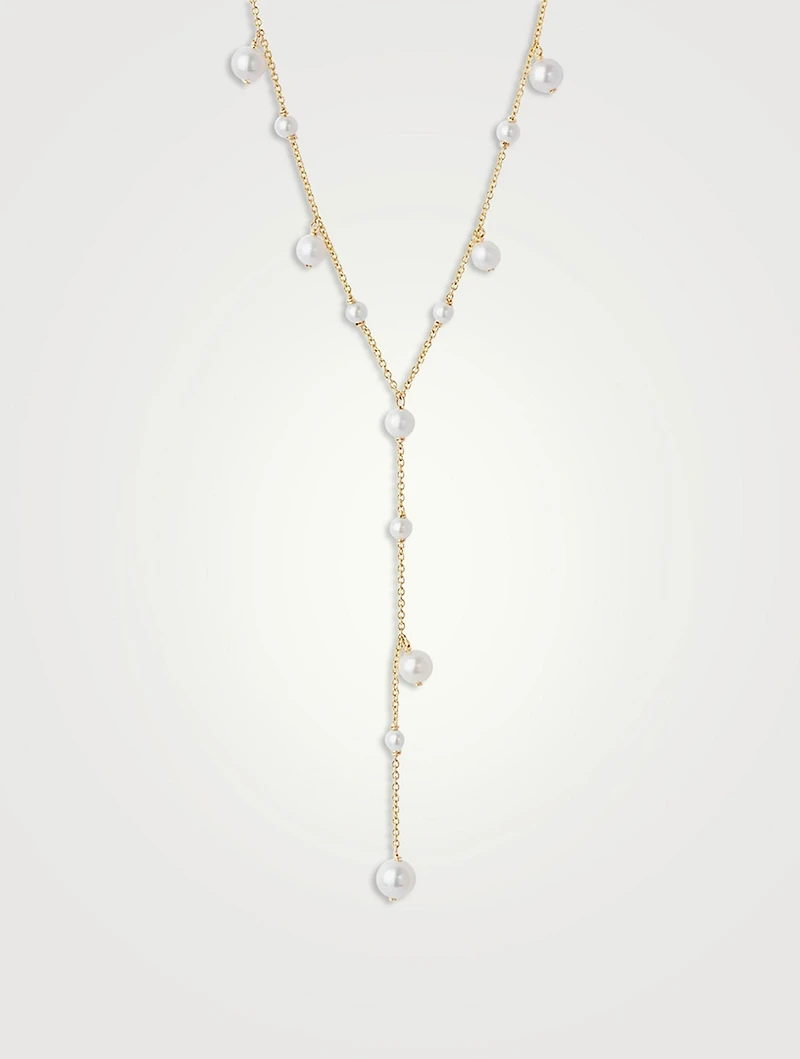 14K Gold Pearl Bubble Lariat Necklace