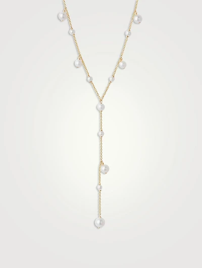 14K Gold Pearl Bubble Lariat Necklace