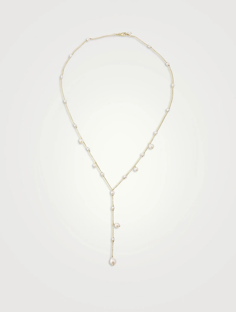 14K Gold Pearl Bubble Lariat Necklace