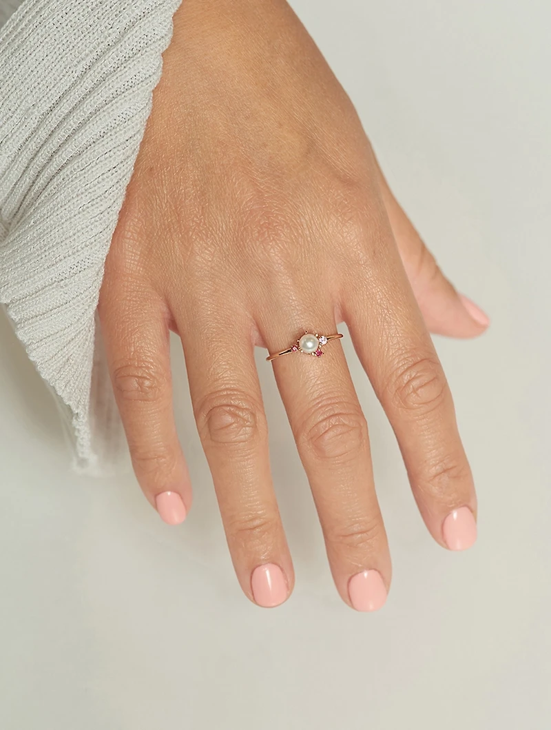 14K Gold Pearl Gemstone Cluster Ring