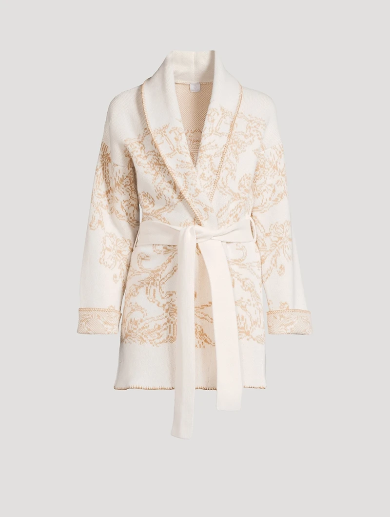 Belted Jacquard Cashmere Cardigan