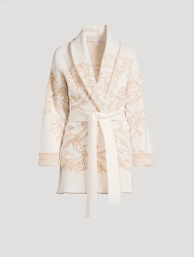 Belted Jacquard Cashmere Cardigan