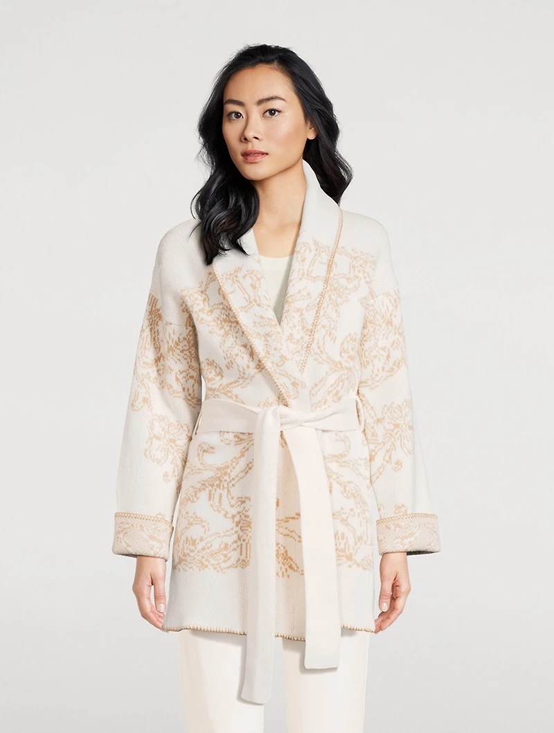 Belted Jacquard Cashmere Cardigan