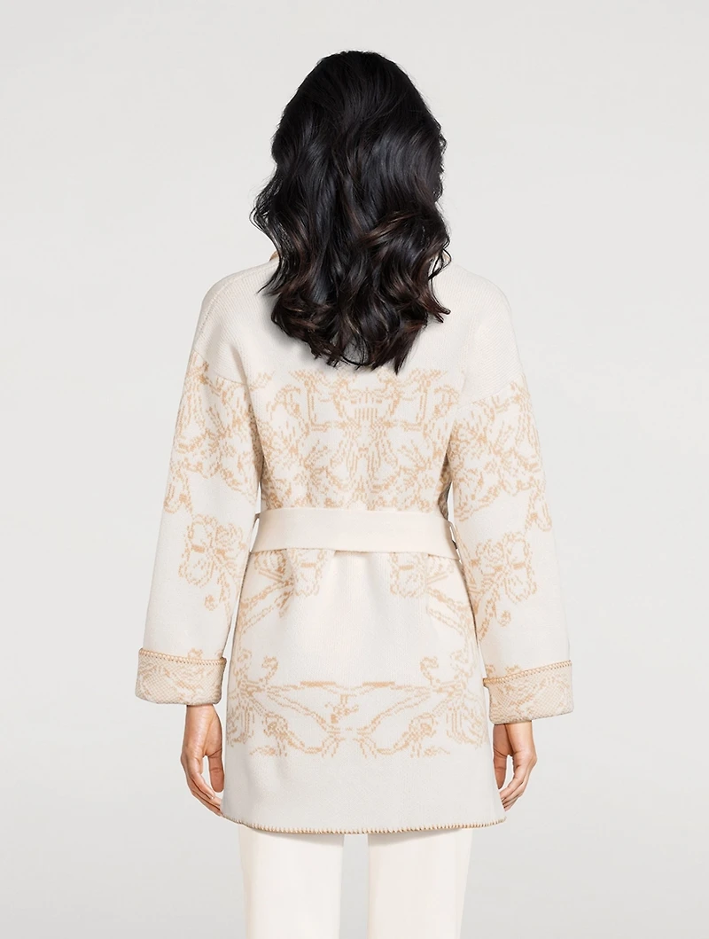 Belted Jacquard Cashmere Cardigan