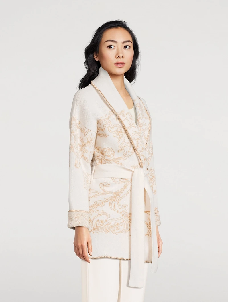 Belted Jacquard Cashmere Cardigan