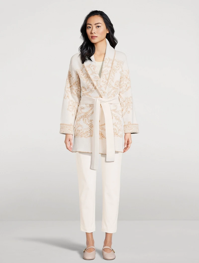 Belted Jacquard Cashmere Cardigan