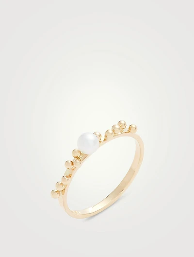 14K Gold Scattered Bubble Pearl Hammered Ring